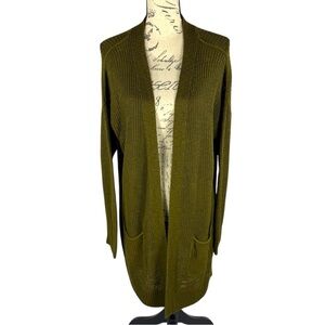 Sonoma Womens Petite Knit Cardigan Sweater Dark Olive Green